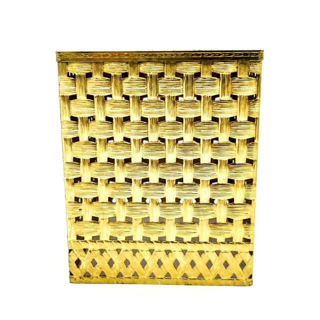 Mid 20th Century Vintage Ormolu Gold-Tone Metal Basketweave Tissue Box Cover – Hollywood Regency / Italian For Sale - Image 5 of 8