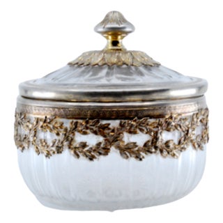Compote in Cut Glass with Cut Silver Structure and Lid Knob For Sale