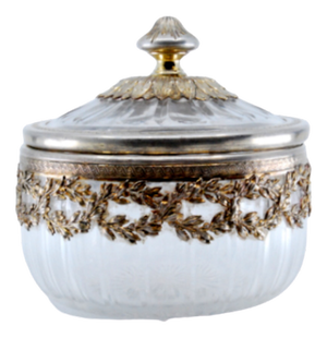 Compote in Cut Glass with Cut Silver Structure and Lid Knob