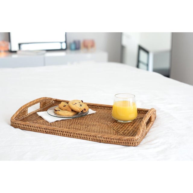 Artifacts Rattan Rectangular Serving Tray with High Handles in Honey Brown - 14" For Sale In Houston - Image 6 of 13