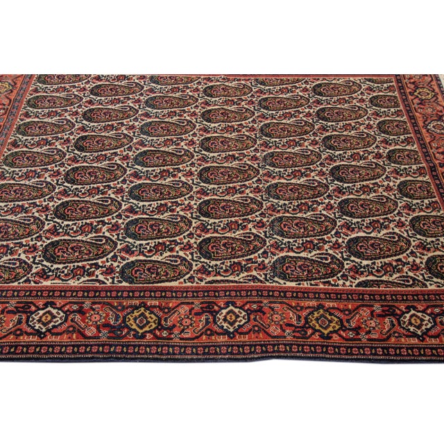 Tribal 1920s Antique Persian Senneh Handmade Tan Tribal Wool Rug For Sale - Image 3 of 6