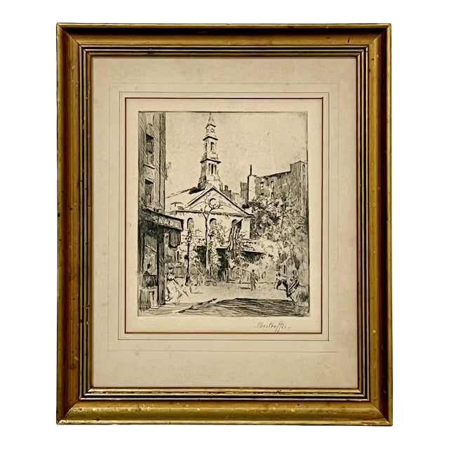 Vintage Original Etching by George Oberteuffer (1878 - 1940). Signed, Reframed For Sale