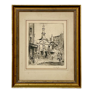 Vintage Original Etching by George Oberteuffer (1878 - 1940). Signed, Reframed