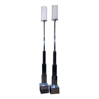 Pair of 1920s 7 Feet Tall! Jules Bouy Art Deco Skyscraper Floor Lamps For Sale