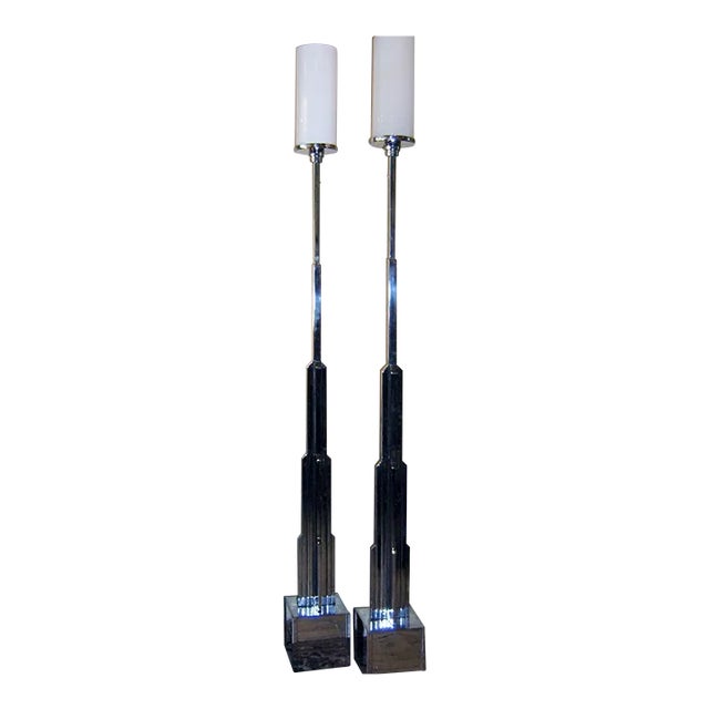 Pair of 1920s 7 Feet Tall! Jules Bouy Art Deco Skyscraper Floor Lamps For Sale