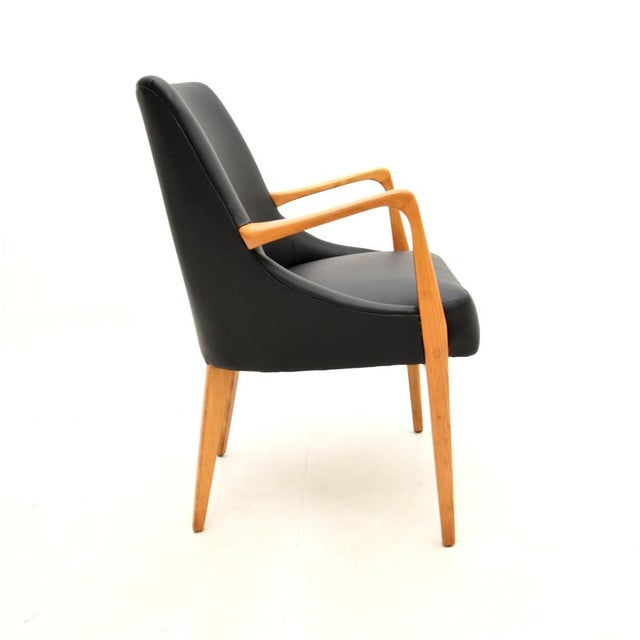 Mid-Century Modern Danish Birch and Leather Armchair, 1960s For Sale - Image 3 of 8