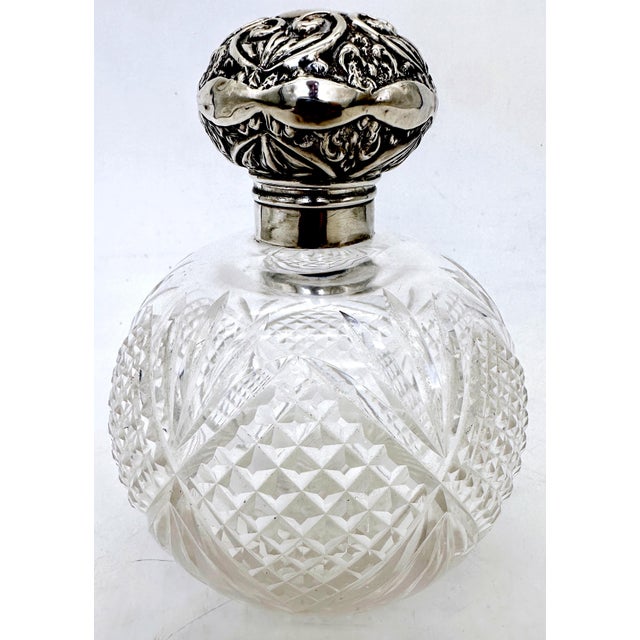 Silver English Sterling Cut Glass & Sterling Perfume, Birmingham 1905, William Dudley’ For Sale - Image 8 of 11