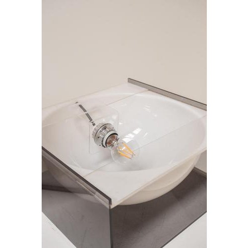 Glass Cubic Table Lamp in Smoked Glass with White Diffuser, Italy, 1970s For Sale - Image 7 of 8