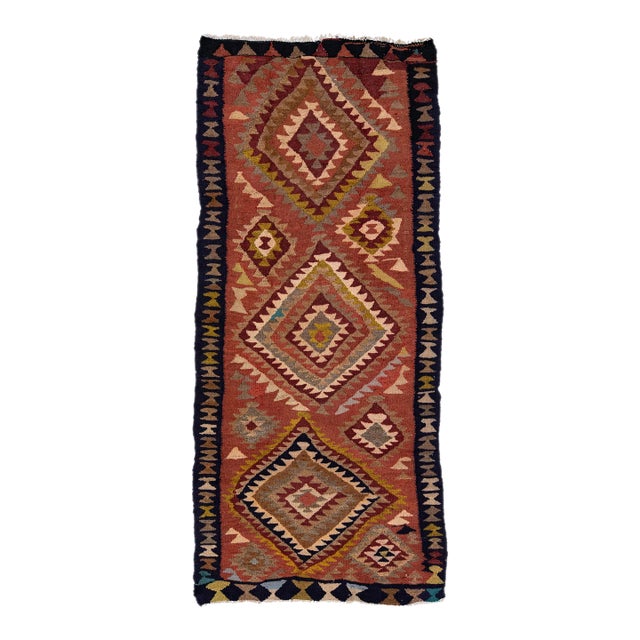 1960s Vintage Turkish Kilim Rust Handmade Tribal Wool Rug For Sale
