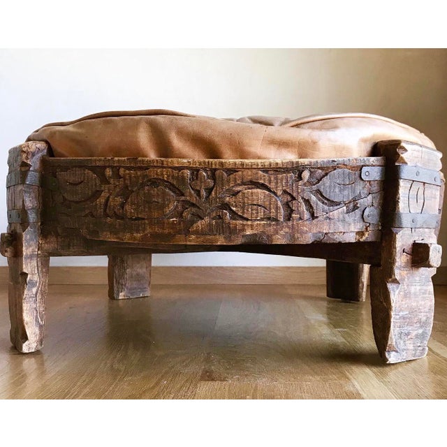 Antique Primitive Indian Hand Carved Wood And Iron Chakki Rice