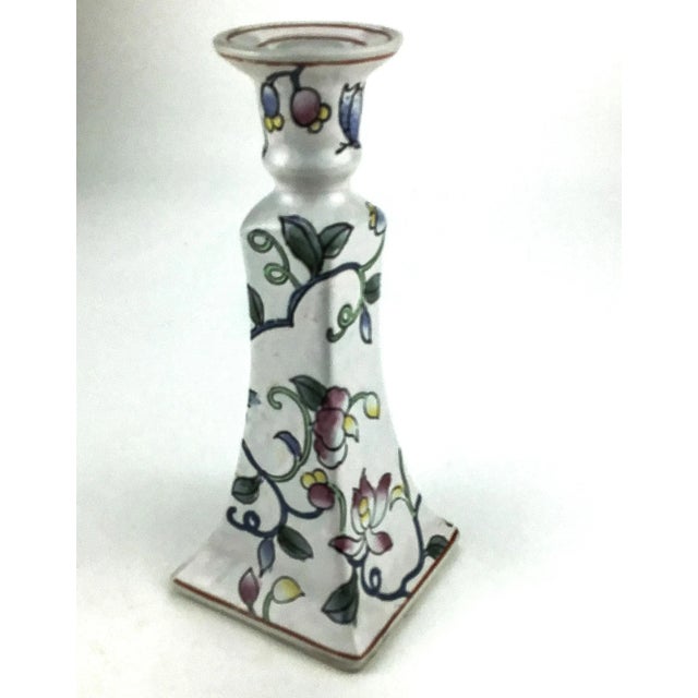 1990s Vintage Ceramic Hand Painted Single Candlestick For Sale - Image 5 of 10