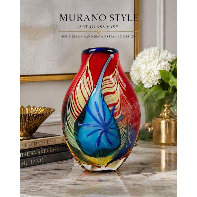 A striking example of modern studio art glass, this substantial hand-blown vase captures the bold elegance and technical...