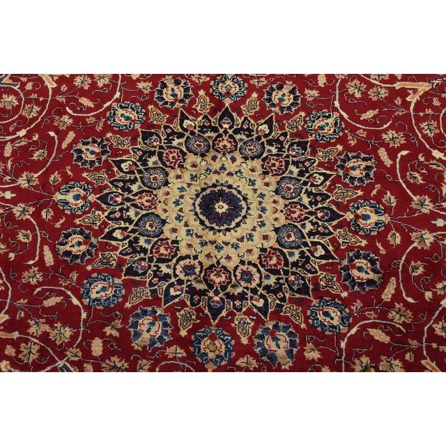 1980s Kashmar Rug 10′ X 12’11” Red Wool Traditional Hand-Knotted Oriental Carpet For Sale In Philadelphia - Image 6 of 15