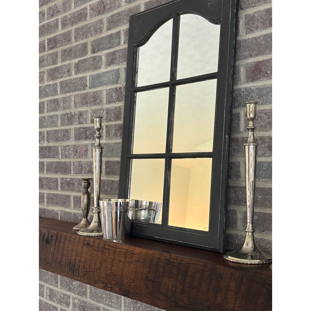 Mid-Century Modern Pair - Vintage Framed Arched 6 Window Pane With Mirror For Sale - Image 3 of 6