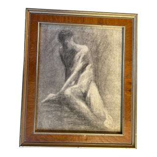 1940’s Original Expressionist Male Nude Figure Charcoal Study Drawing For Sale