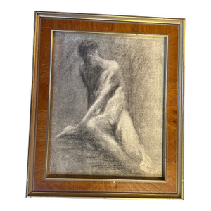 1940’s Original Expressionist Male Nude Figure Charcoal Study Drawing