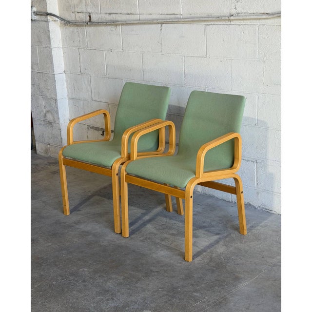 Mid-Century Modern Mid 20th Century Pair of Danish Modern Bentwood Armchairs With Sage Green Upholstery For Sale - Image 3 of 8