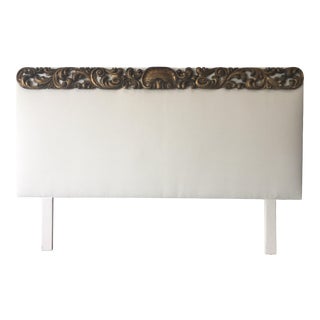 Italian Upholstered Headboard With 19th C Gilt Fragment Accents For Sale