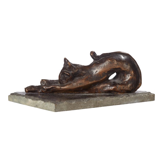 Dominik Albinski, Polish Modernist Stretching CAT Bronze Expressionist Art Sculpture For Sale