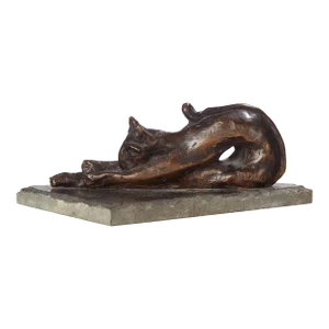 Dominik Albinski, Polish Modernist Stretching CAT Bronze Expressionist Art Sculpture