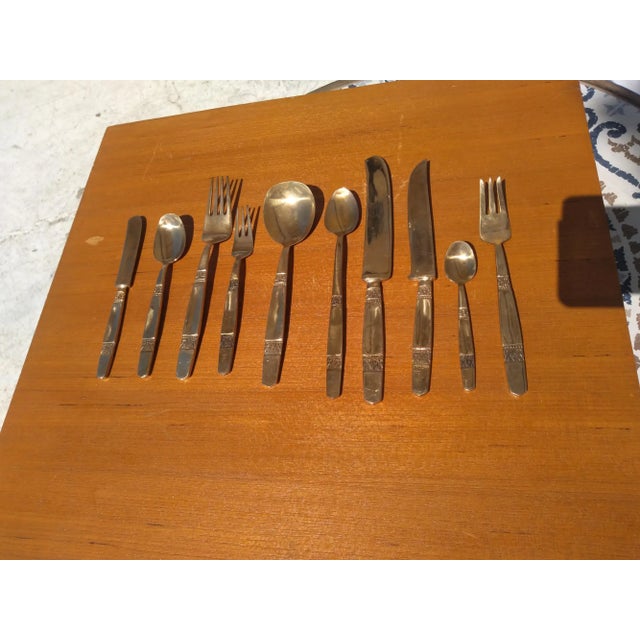 Wood Vintage 144 Pc. Set of Thai Nickel Bronze Flatware in Teak Case For Sale - Image 7 of 8