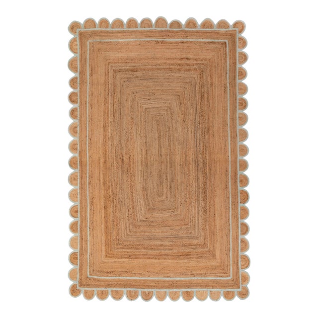 Soft Sea Green Jute Scallop Hand Made Rug - 9'x12' For Sale