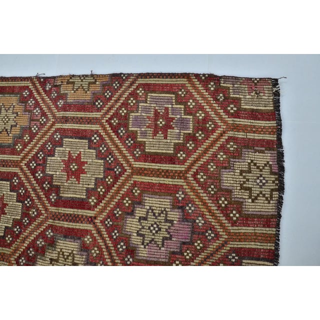 Textile Vintage Handwoven Wool Kilim Carpet For Sale - Image 7 of 10