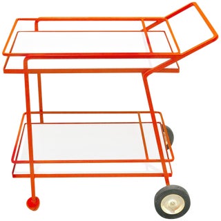 Midcentury Iron and Lacquered Bar Cart in the Manner of Richard Schultz For Sale