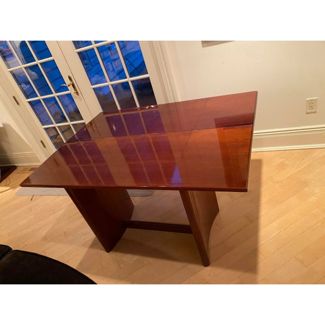 Mid Century Art Deco Mahogany Console Convertible Dining Table. Console is 54 x 20 when closed and 54 x 40 when open as a...