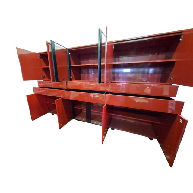 Italian Sideboard in Glossy Chinese Red Lacquer by Cappellini, 1990, in Flawless conditions. Designed 1980 to 1989 This...