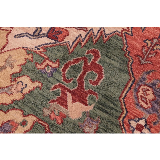 1990s Shabby Chic Vintage‑Inspired Medallion Green/Ivory Hand Knotted Wool Rug - 7'11'' X 9'11'' For Sale - Image 5 of 9