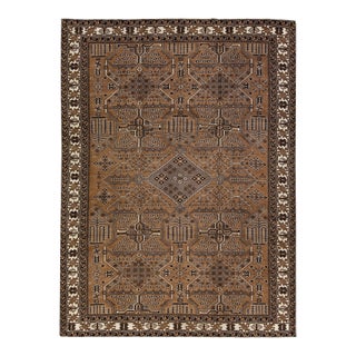 1960s Vintage Persian Distressed Handmade Geometric Brown Wool Rug For Sale