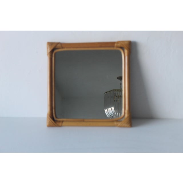 Wood Vintage Bamboo Wicker Handcrafted Square Wall Mirror For Sale - Image 7 of 12