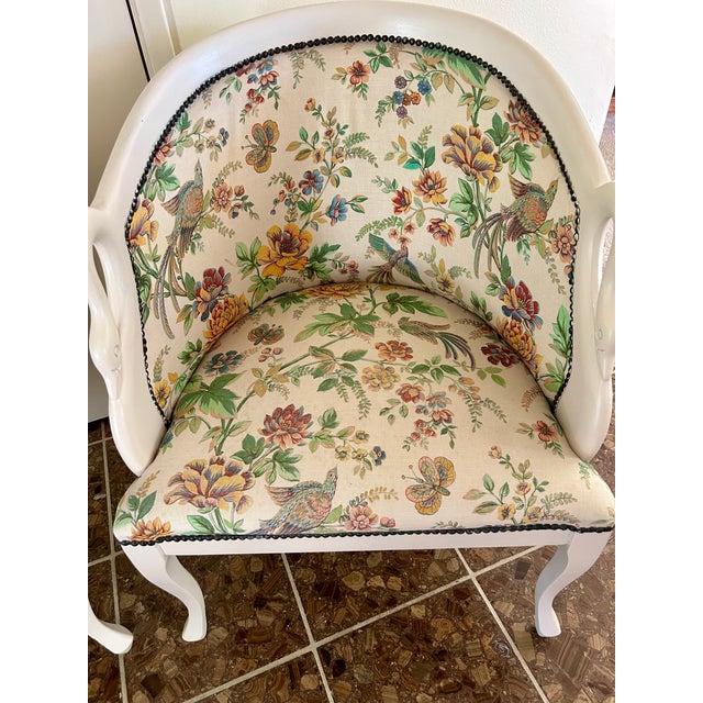White Vintage French Provincial Empire Swan Tub Chairs For Sale - Image 8 of 12
