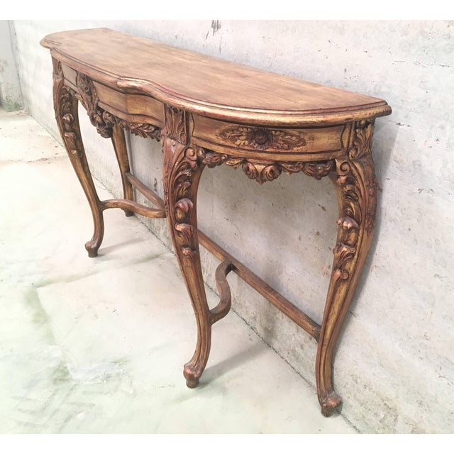 20th century fine Renaissance carved and gilded walnut pier mirror frame and console table with beautiful original patina...
