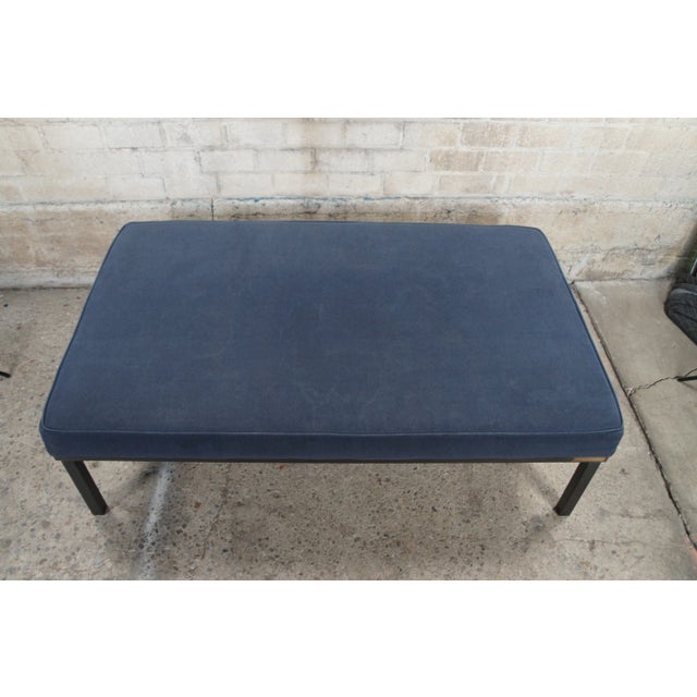 Vintage Parsons Style Minimalist Modern Cocktail Table Blue Ottoman Foot Stool Footrest 61" For Sale - Image 12 of 12