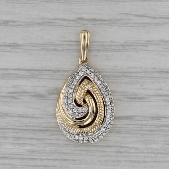 0.35ctw Diamond Swirl Teardrop Pendant 14k Yellow Gold For Sale In Greensboro - Image 6 of 8