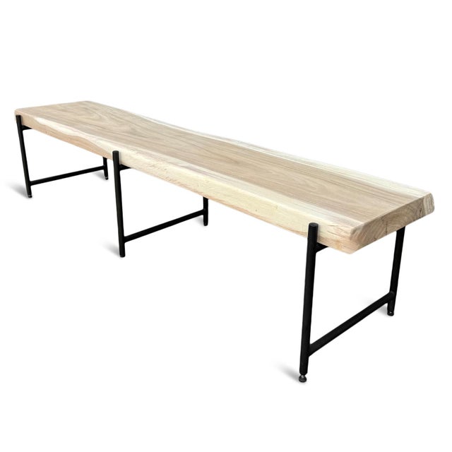 Modern Acacia Slab & Iron Bench For Sale - Image 4 of 6