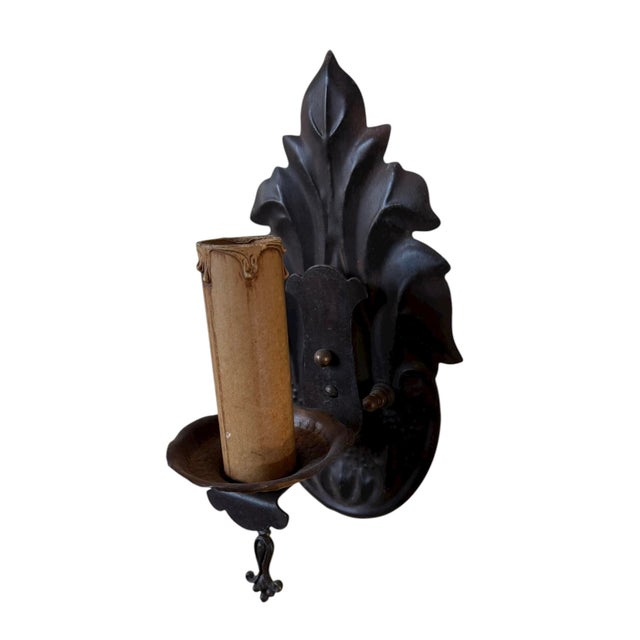 Set of Three Forged Iron and Brass Wall Sconces Circa 1910 For Sale - Image 4 of 6