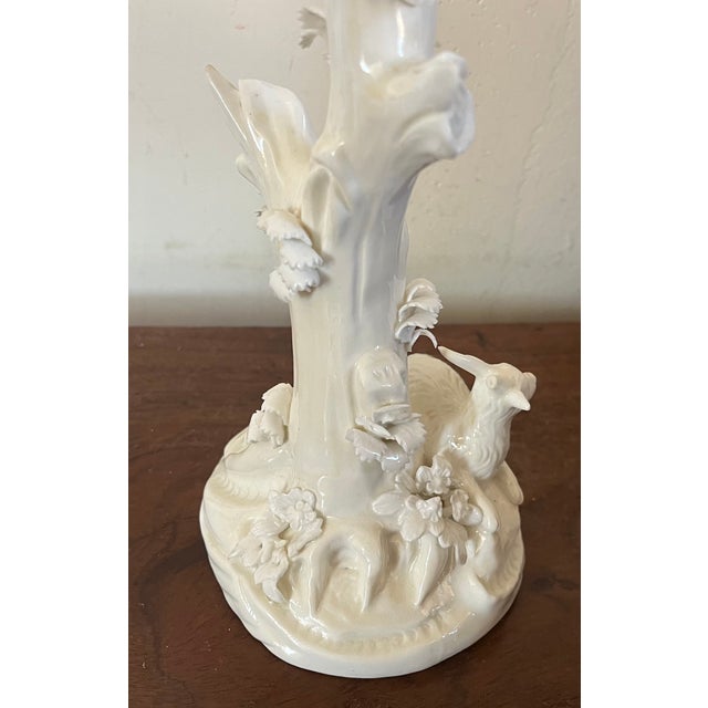 Antique 18th Century Derby Porcelain Blanc De Chine Candlestick Holder Faux Bois Tree Form Stem With a Goat For Sale - Image 14 of 17