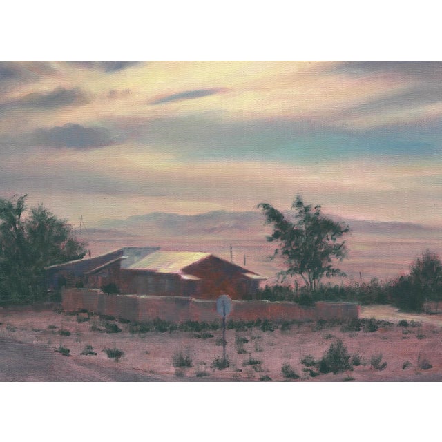 Contemporary Keeler by Mark Harrison | Oil on linen depicting a rural scene with a house under a cloudy sky. For Sale - Image 3 of 3