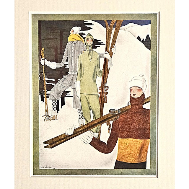 This is a French Art Deco fashion print for the fashionistas on the slope. This image originally appeared in a 1926 French...