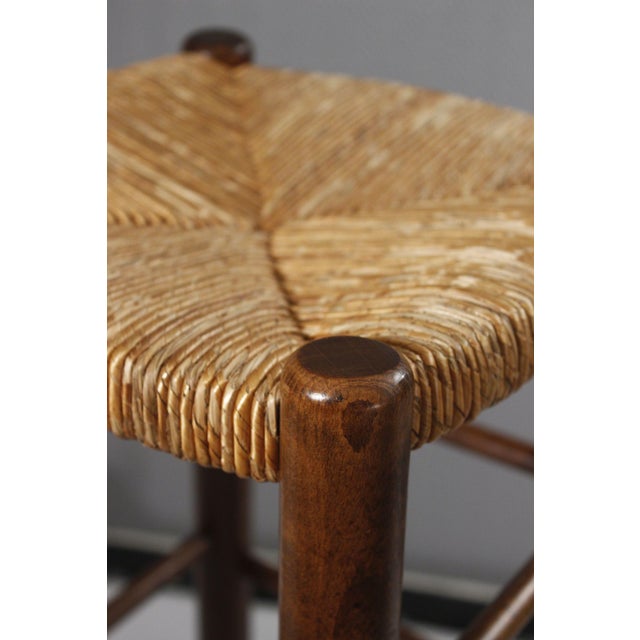 Wood Vintage Straw Stool in Charlotte Perriand Style, 1970s For Sale - Image 7 of 12
