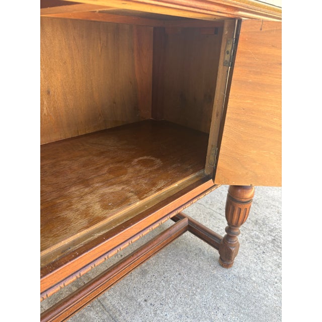 Vintage Jacobean Revival Cabinet | Antique Tudor Style Walnut Server Console | Dark Academia Sideboard For Sale - Image 10 of 11