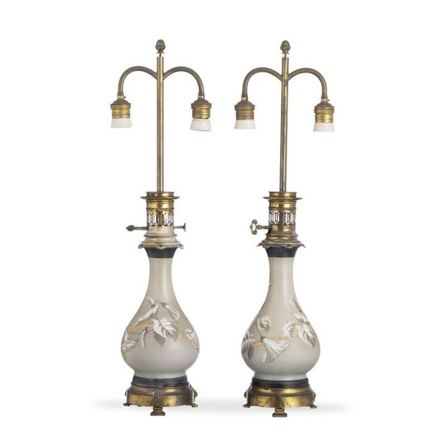 19th Century Frosted Glass Lamps, Set of 2 For Sale - Image 6 of 6