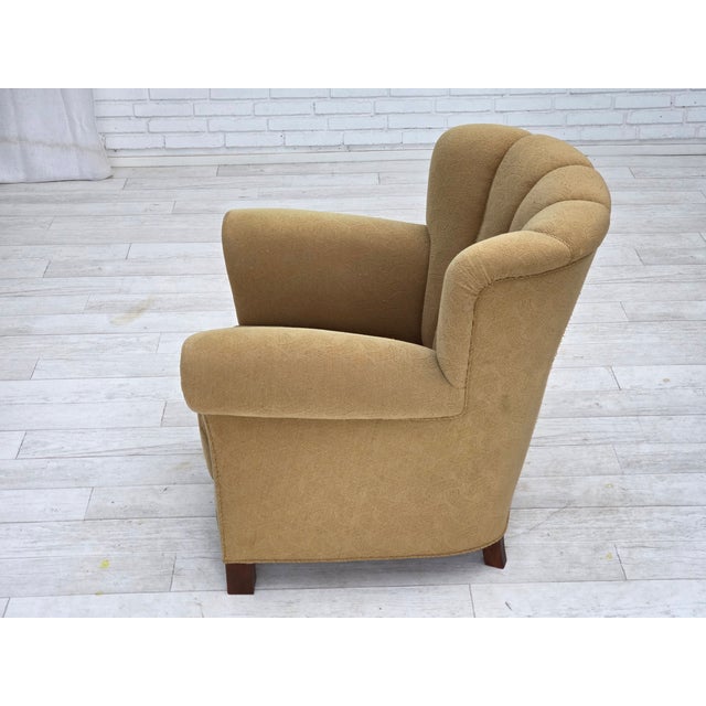 Wood Danish Relax Chair in Light Green Furniture Wool, 1960s For Sale - Image 7 of 16