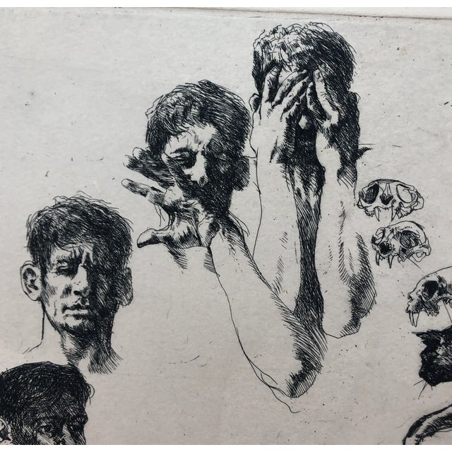 Realism 1965 Sigmund Abeles Self Portrait With Cats Etching For Sale - Image 3 of 9