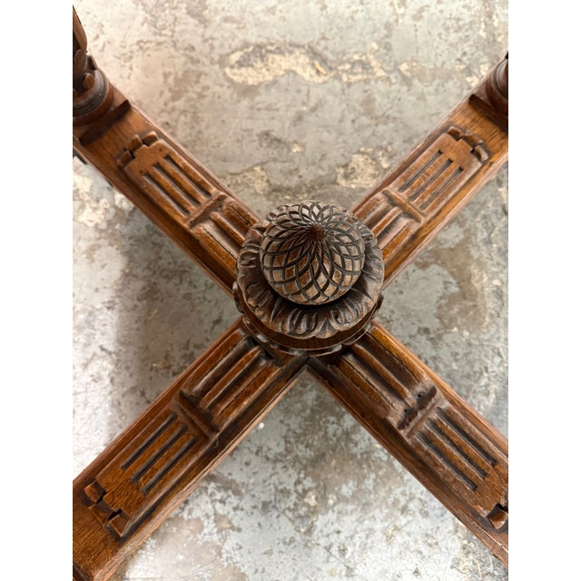 Hand Carved Wood Base + Wood Top, Antique For Sale - Image 9 of 12