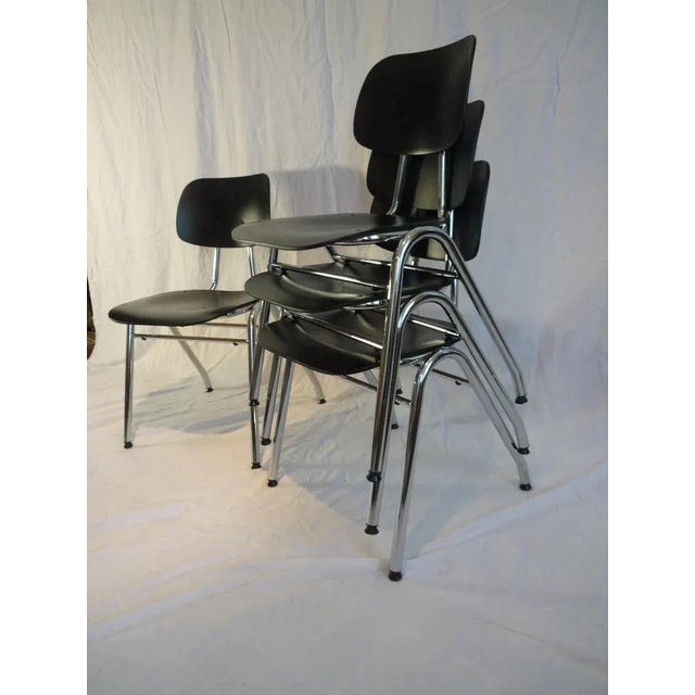 Stackable Wood and Chrome Chairs, Set of 4 For Sale - Image 4 of 9