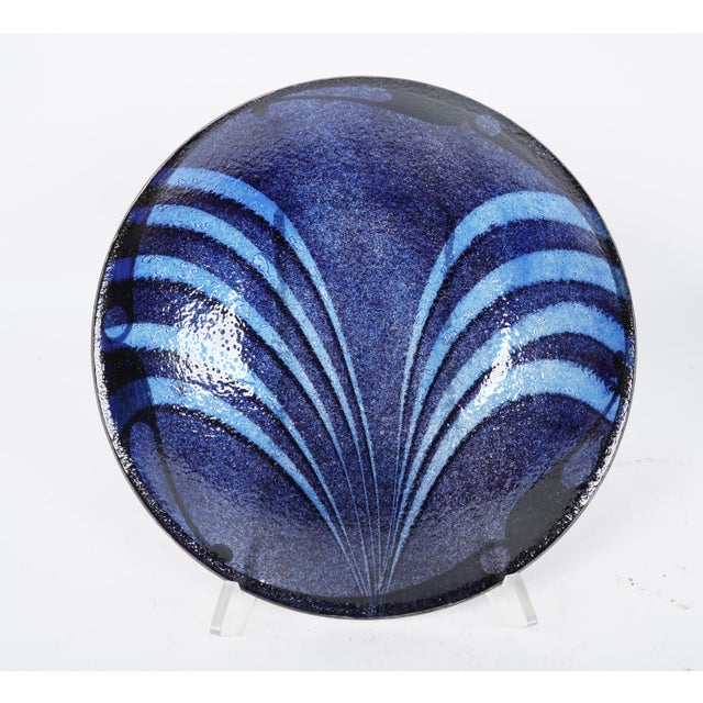 Paint Art Nouveau Pewter & Enamel Charger, Blue Swirl Motif For Sale - Image 7 of 7